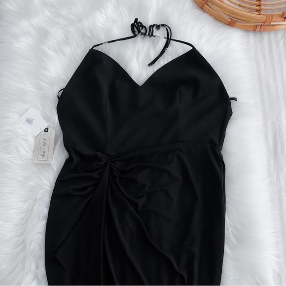 Katie May Ringleader Dress in Black Midi Slit Halter Neck Sleeves Gown NEW - Picture 5 of 15